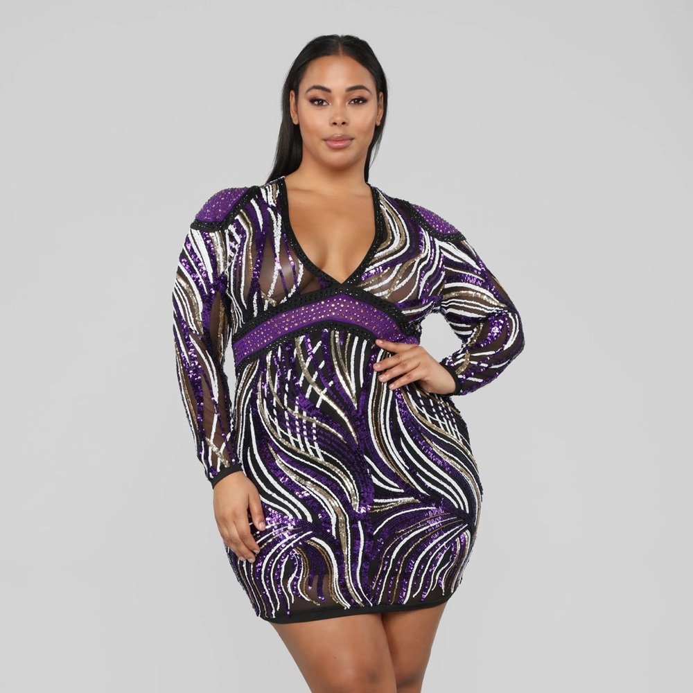 NWOT Fashion Nova Look So Good Sequin Dress - Purple & Black